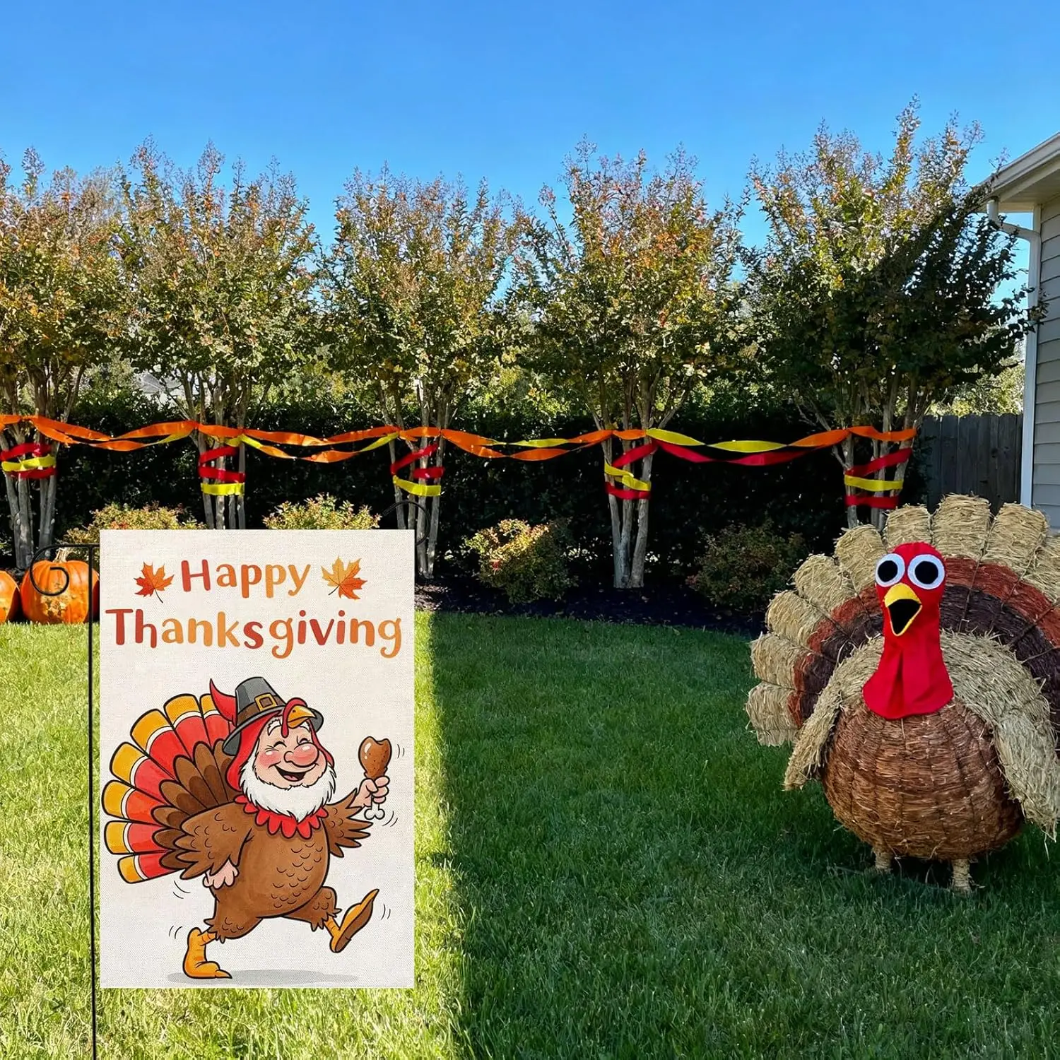 Happy Thanksgiving Garden Flag 12x18 Inch Double Sided for Outside Thankful Gnome Turkey for Harvest Autumn Fall Yard Decor jjp