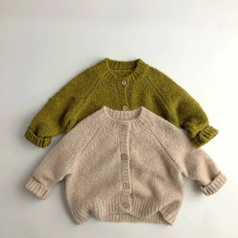 Autumn New Children Long Sleeve Knit Coat Solid Baby Girl Thick Warm Sweater Cardigan Kids Boys Knitted Jacket Toddler Clothes