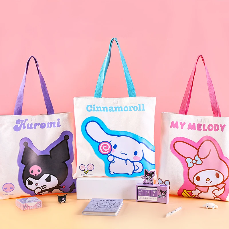 Cute Cartoon Canvas Handbag Portable Large Capacity Washable Student Handbag Storage Organizer Bag for Cartoon Fan Girls Gifts