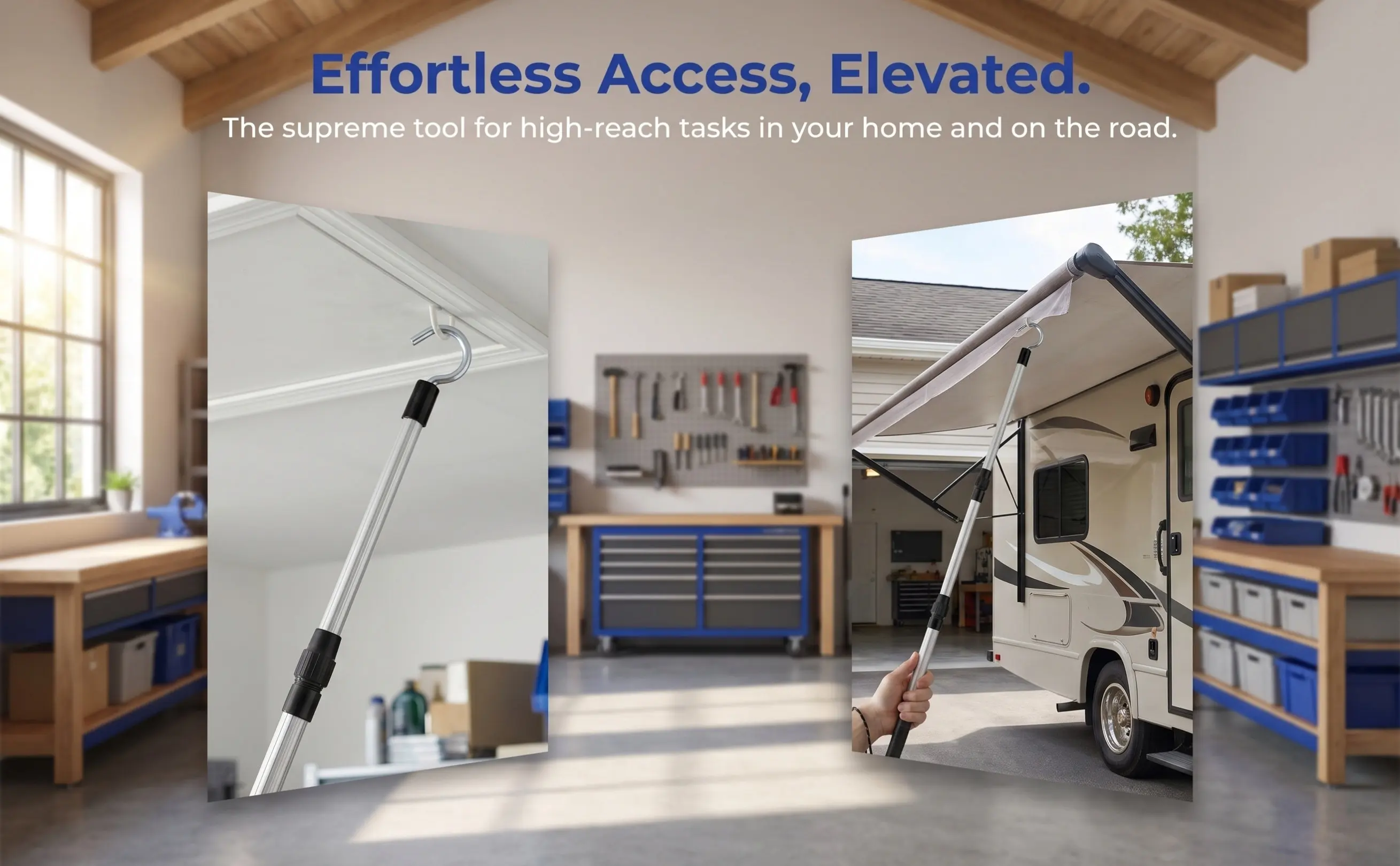 Attic Door Hook Extendable Telescopic Pole Loft Ladder Pull Down Hook System Rv Awning Pull Rod Multipurpose Tool
