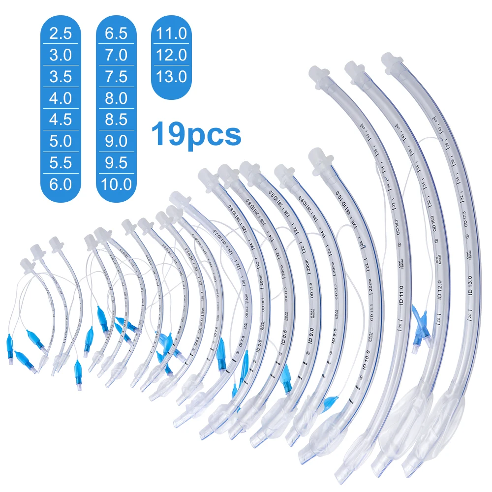 

19pcs Disposable Sterile PVC Endotracheal Tube 2.5mm-13mm Size With Cuffed High Volume Low Pressure Cuff X-Ray Visible Line