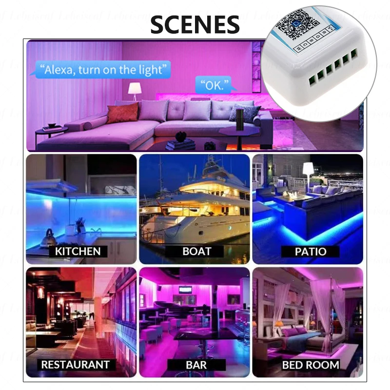 Smart Voice Led Controller per Dc5-24v Rgbwc Rgbcct 5 In1 Light Strip Tape Wifi Tuya 5 canali 18a e 2.4ghz Rf Full Touch Remote