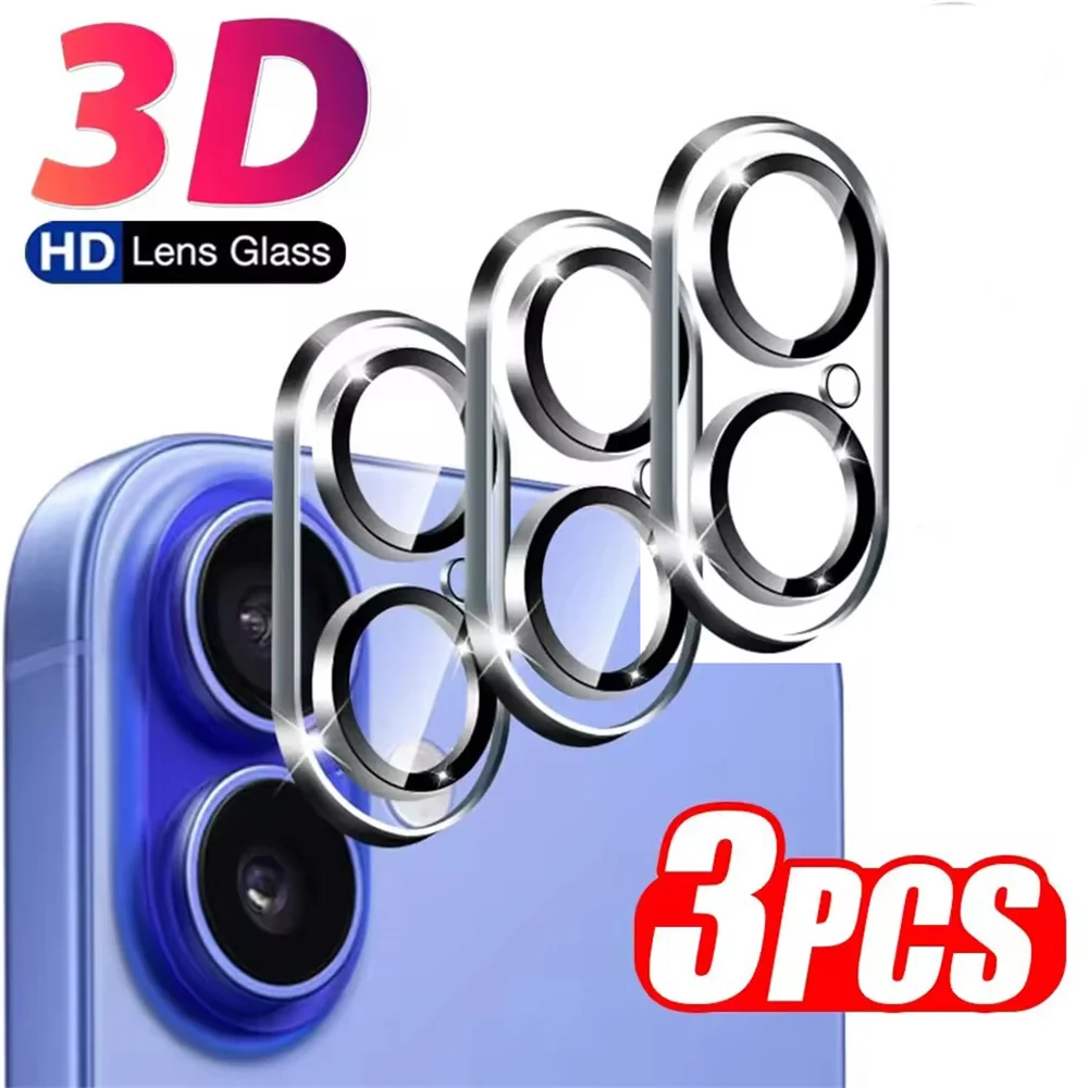 3 Stück schwarzer Kreis 3D-Objektivschutz für iPhone 13 Mini 14 15 16 Plus 17 Pro Max 17 Air 16e Kamera-Glasabdeckung Vollständiger Schutz