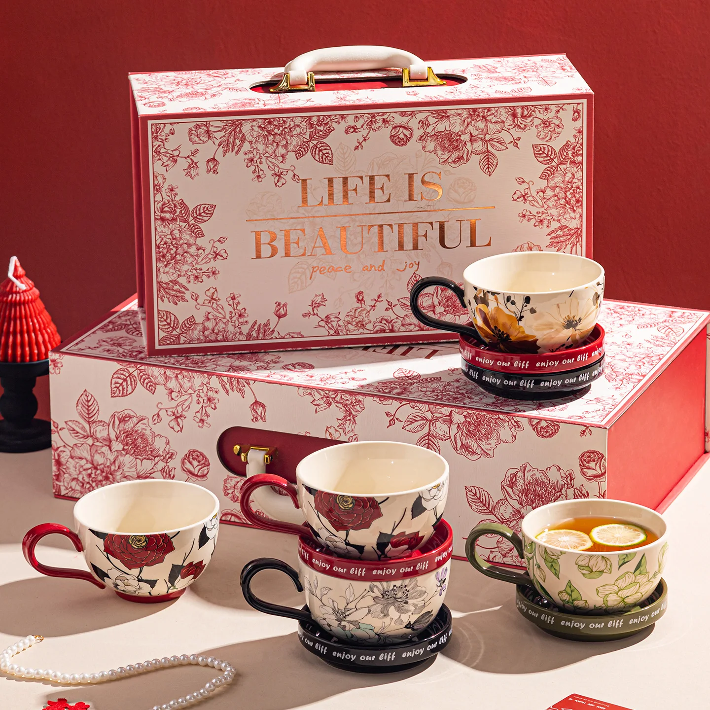 Light luxury ceramic coffee cups and saucers, gifts, high-end water cup sets couple gifts, souvenir boxes