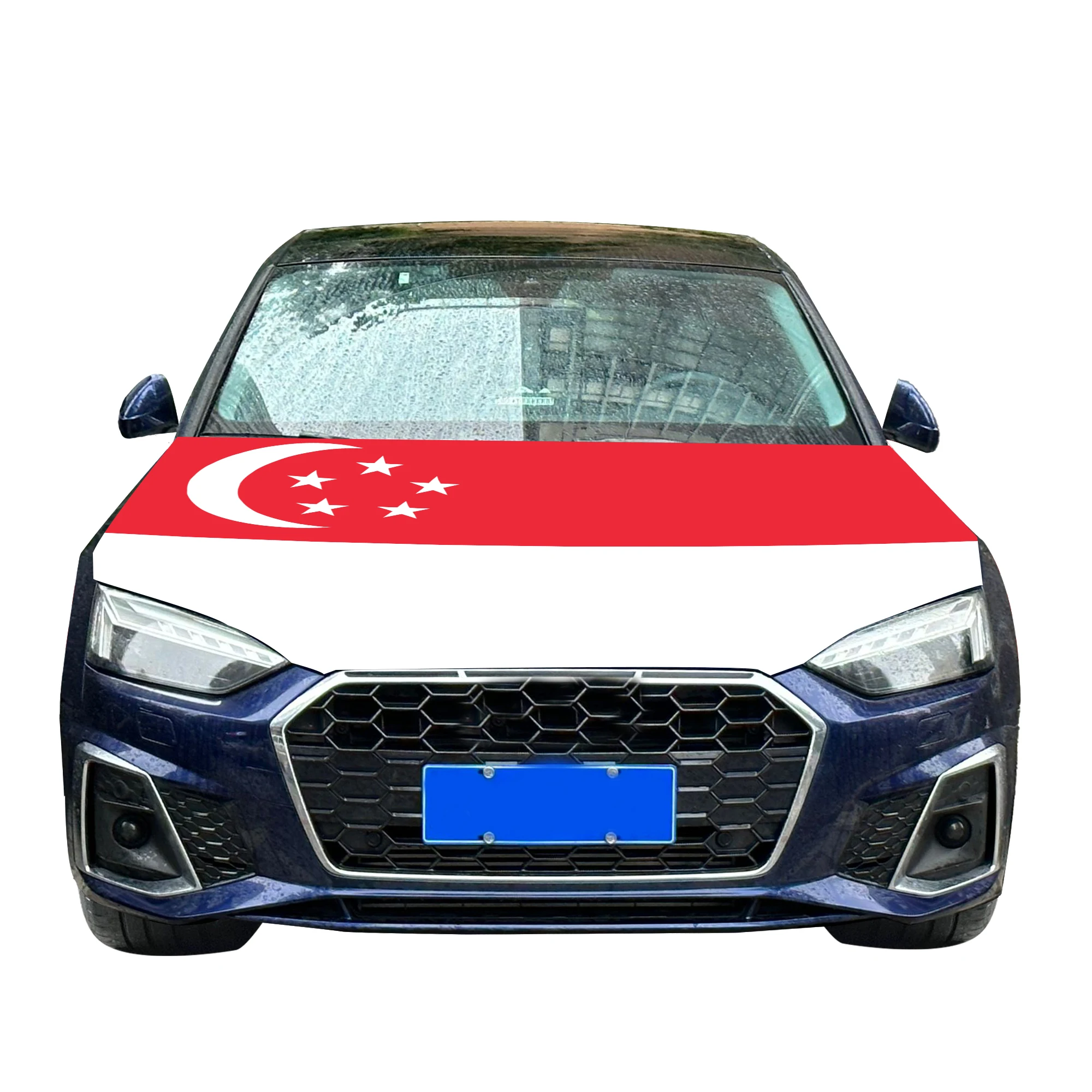 Singapore Car Hood Cover Flag  Universal Size Elastic Polyester 120x150cm for Car Decor