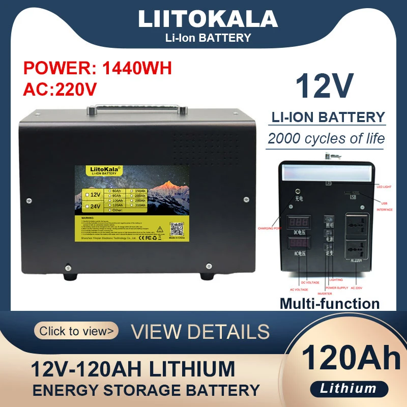 Liitokala 12V/220V Outdoor Power Supply 1000W High Power 1440Wh Portable Power Bank Home Backup inverter Energy storage Battery