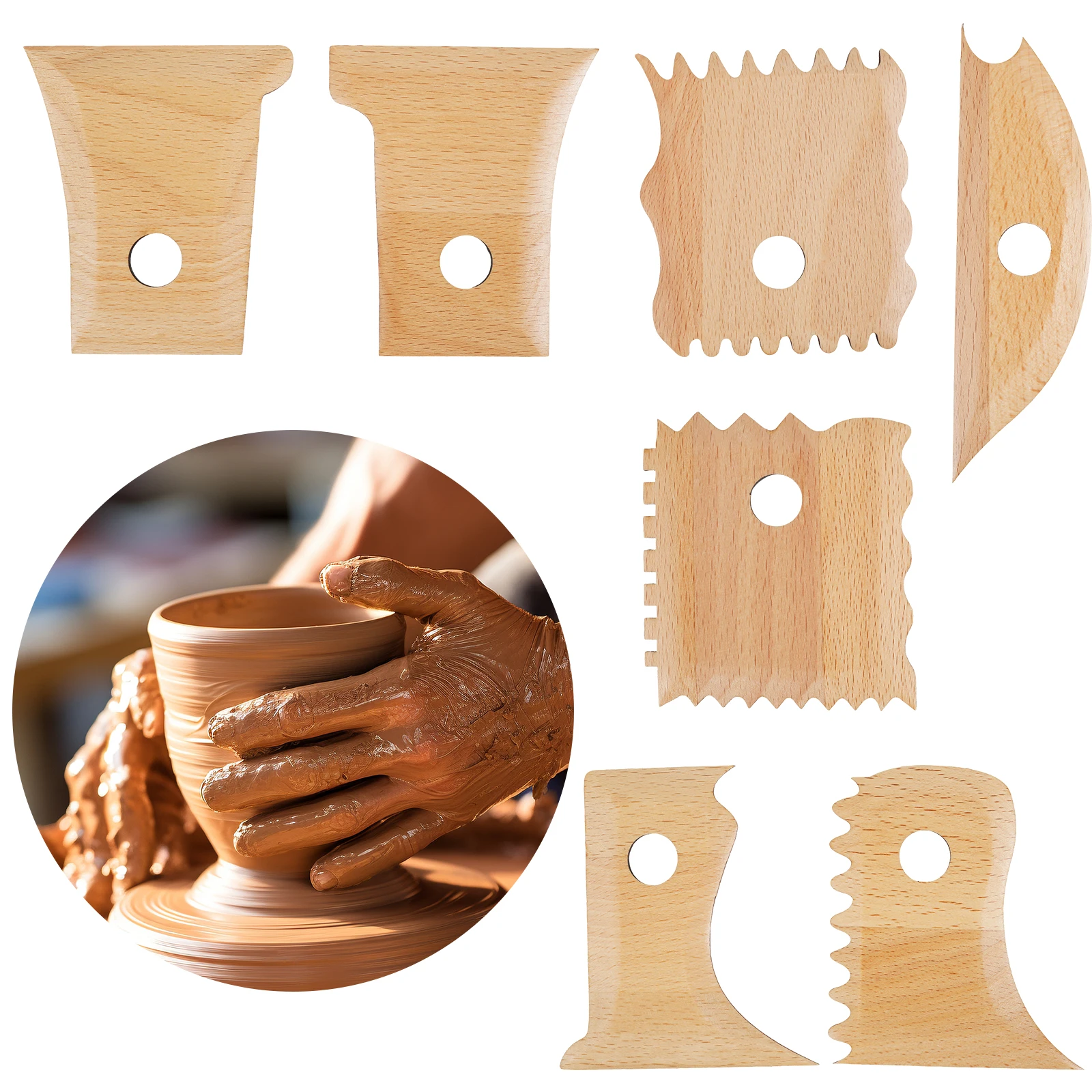 7Pcs Pottery Ribs Beech Wood Pottery Tools DIY Pottery Clay Foot Shaper Tools Multipurpose Pottery Shaping Trimming Tools for