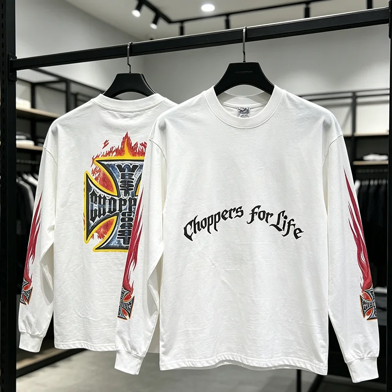 West Coast Unisex Boxy Fit Long Tee Front Gothic Letter Back Cross Fire Arm Flame Graphic Shirt