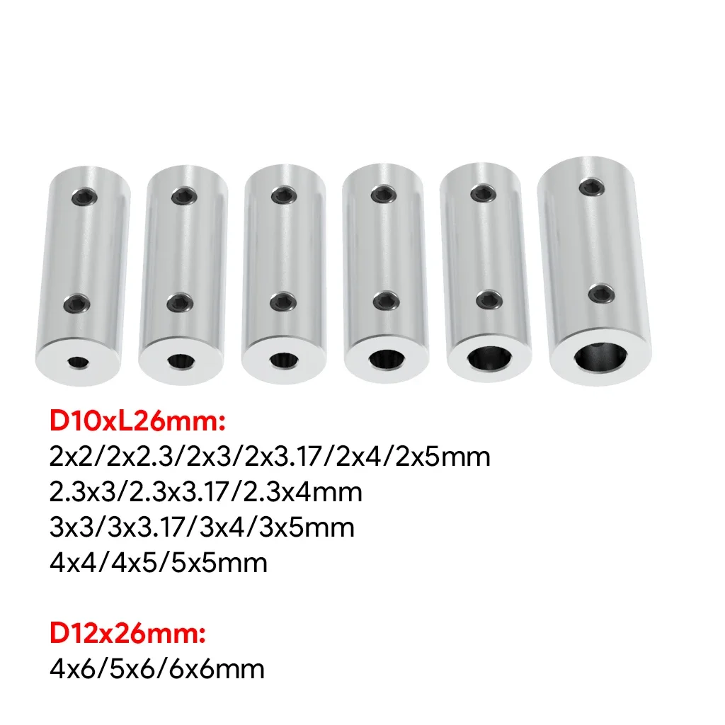 D10L26mm 2mm/2.3mm/3mm/3.17mm/4mm/5mm/6mm Motor Shaft Aluminum Alloy Coupling Rc Car Boat Metal Drive Shaft Connector Coupler