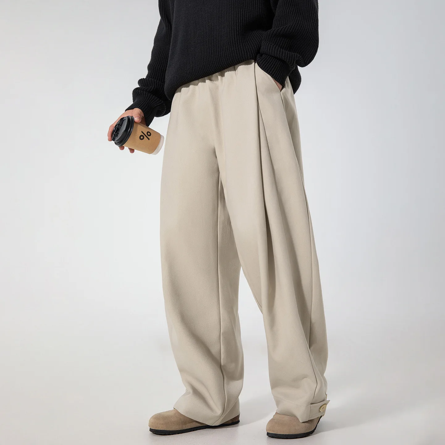 Three-dimensional Pleated Casual Pants Men's 2026 Autumn Drape Loose Trousers with Adjustable Feet, Retro Loose Trousers