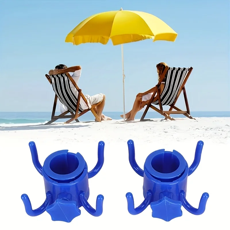 2 Adjustable Four-Prong Beach Umbrella Hooks - Durable Abs Plastic, Multi-Colored - Securely Hang Towels, Cameras, Clothes, and Bags - Suitable for 0.98inch - 1.25inch Parachute Poles, Perfect for Beach Use, Practical Hooks, Multi-Functional Hooks