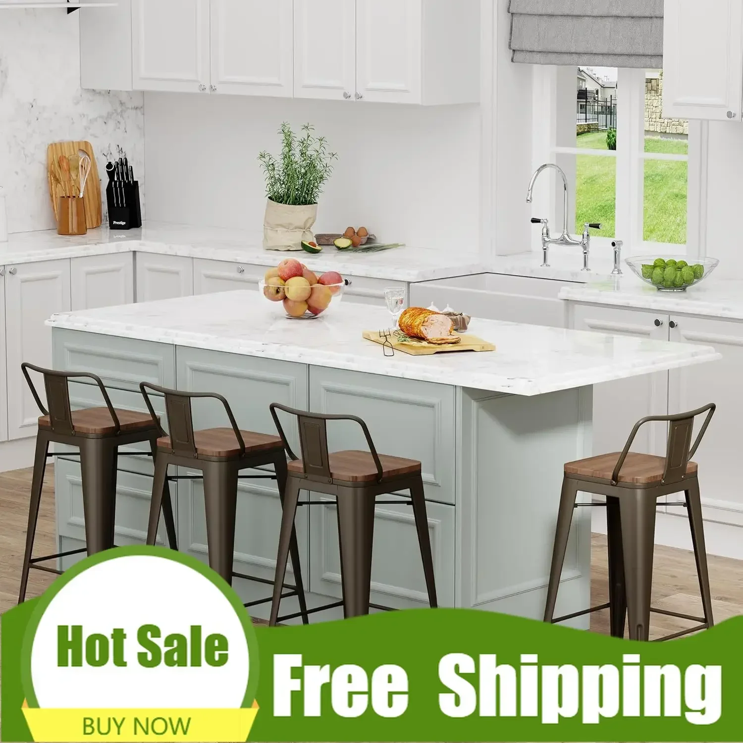 [Best Seller, Acquista Ora! ] Sgabelli da bar premium da 30 pollici Set di 4 sgabelli da bar in metallo ad altezza con sedie da bar da cucina con schienale basso e sedile in legno