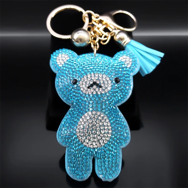 Sweet Cute Cartoon Pink Blue Bear Bag Charm Keychain Women Alloy Rhinestone Animal Gold Color Tassel Key Ring Jewelry Gift K9827 AliExpress