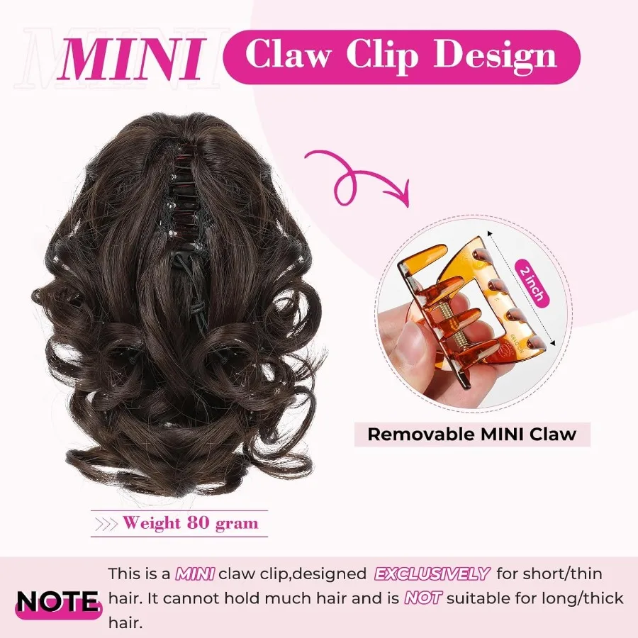 وصلة شعر قصيرة مجعدة ومموجة على شكل ذيل حصان مع مشبك مخلب للنساء 9 بني كستنائي مع تسليط الضوء على الذهبي مثالية للاستخدام اليومي