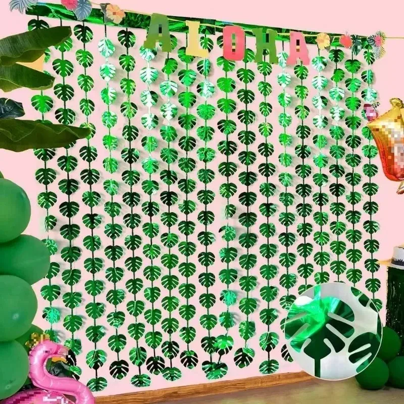 1X2M hojas de palma artificiales cortinas de lluvia hojas de palma tropicales oropel borla para jungla hawaiana niños decoraciones para fiestas de cumpleaños