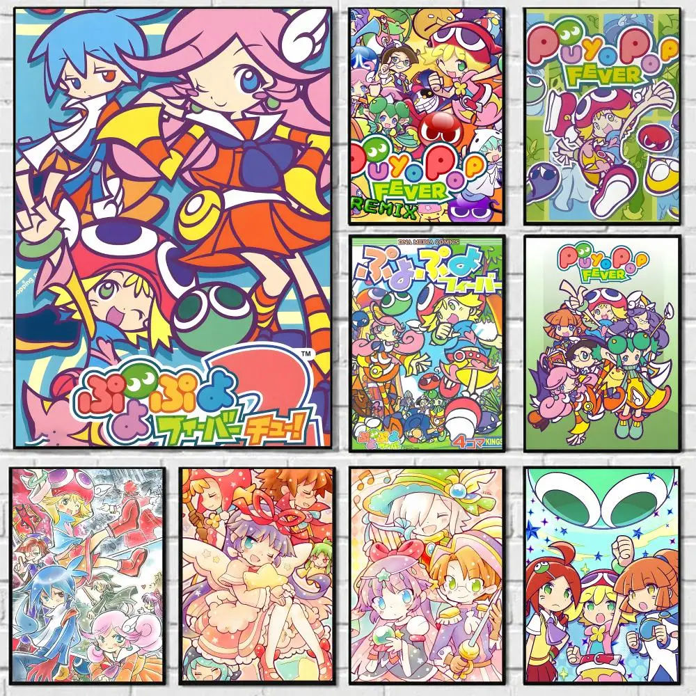 Game Puyo Pop Fever Poster Self-adhesive Art Waterproof Paper Sticker Coffee House Bar Room Wall Decor