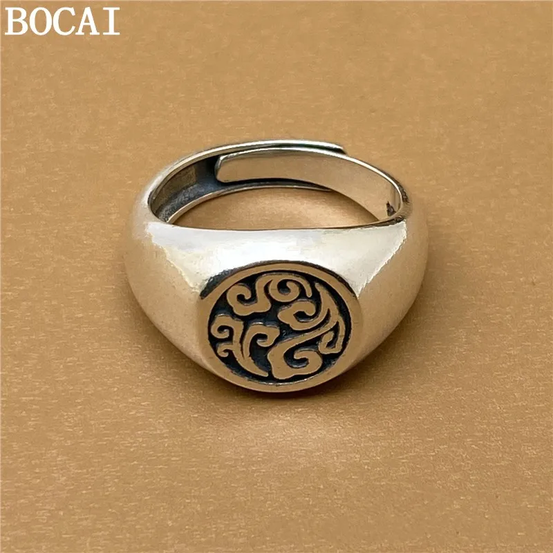 

BOCAI New S925 Sterling Silver Jewelry Vintage Personality Auspicious Cloud Pattern Ring Women's Selected Gift