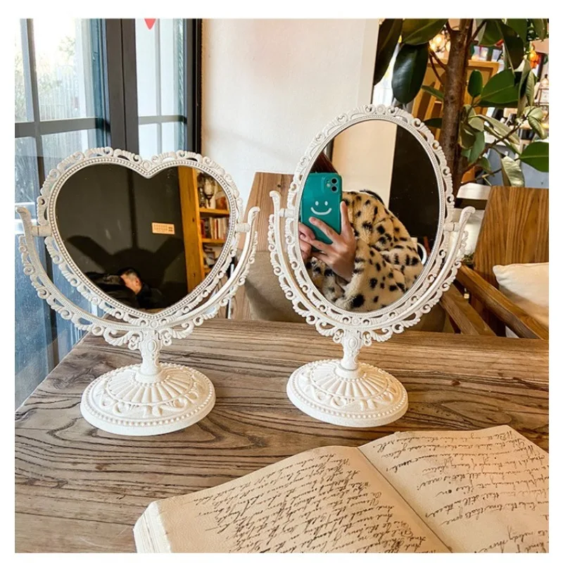 European Double-sided Makeup Mirror Household Desktop Love Retro Princess Beauty Mirror Student Dormitory Heart Makeup Mirror