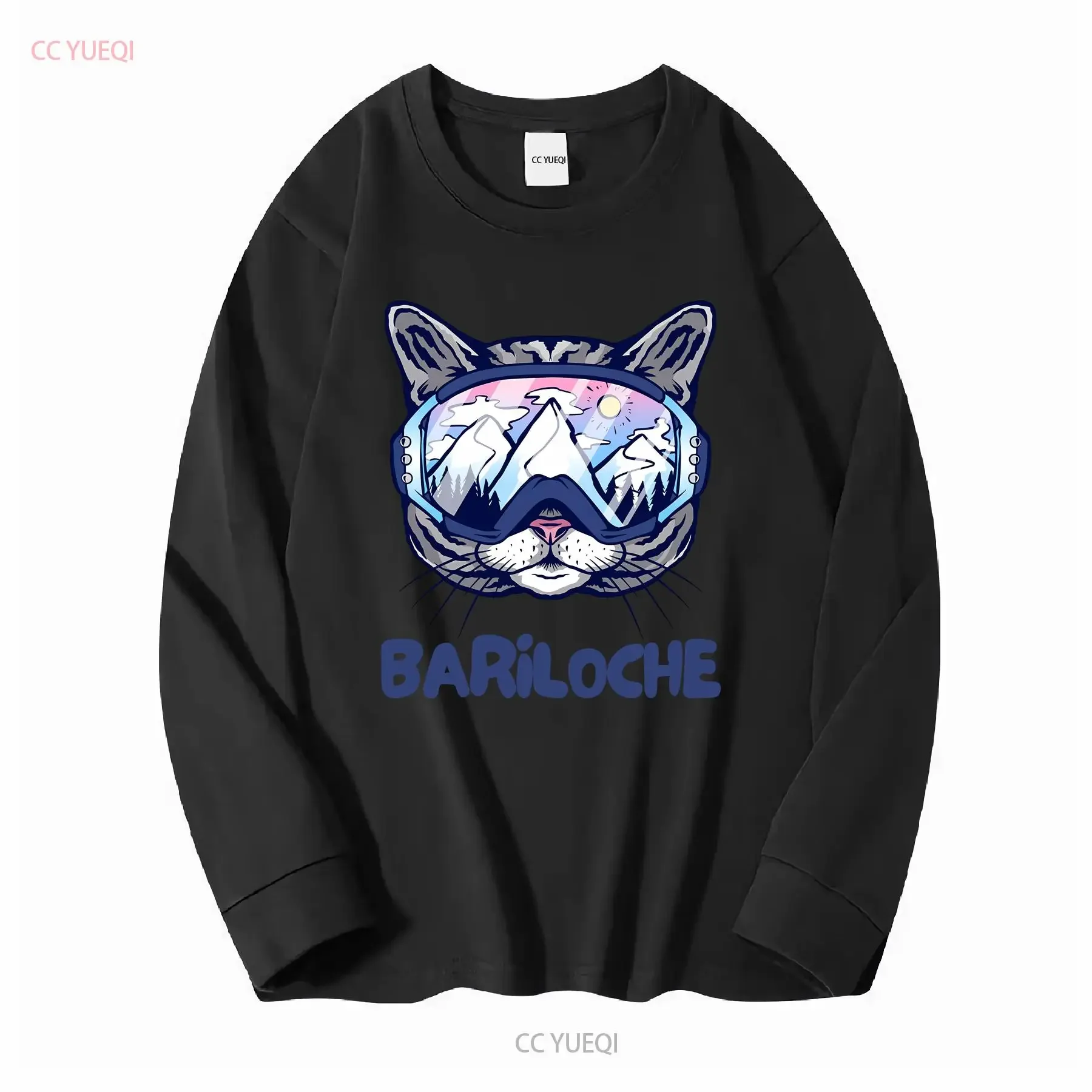 Bariloche Skiing Cat T Shirt Souvenir Funny Winter for Skiers Snowboarders Wearing Ski Goggles Argentina vintage Washed homme view 3