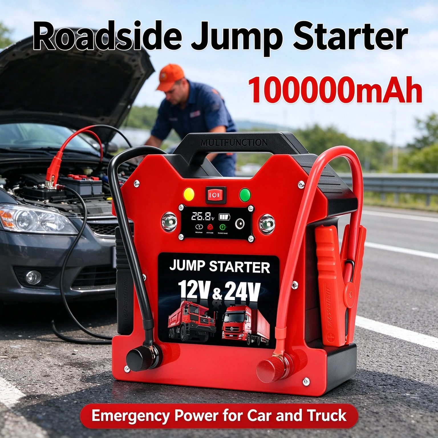 Car Jump Starter 12V/24V 100000mAh Medium Large Truck High Capacity Charger Portable Battery Emergency Booster Starting Device
