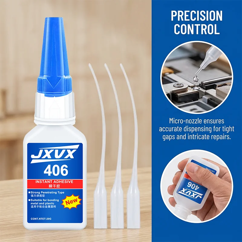 406 Super Strong Glue, Instant Fast Drying Cyanoacrylate Adhesive, High Strength Glue for Leather, Rubber, Glass, Wood, Metal, DIY Repairs, Transparent and Fast