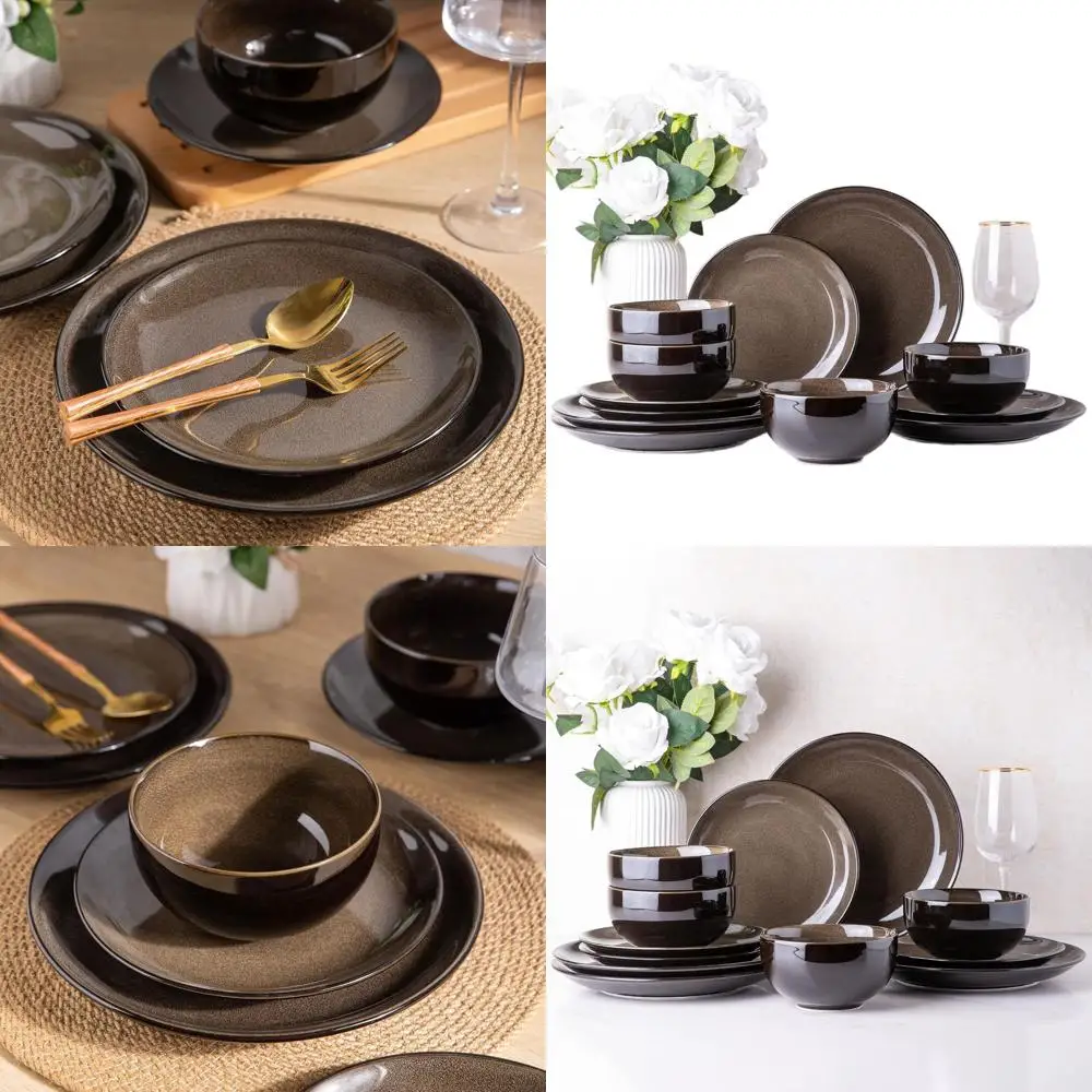 

Resilient Stoneware Dinnerware Set for 4, Dishwasher, Microwave, and Oven Safe, Reactive Glaze Design