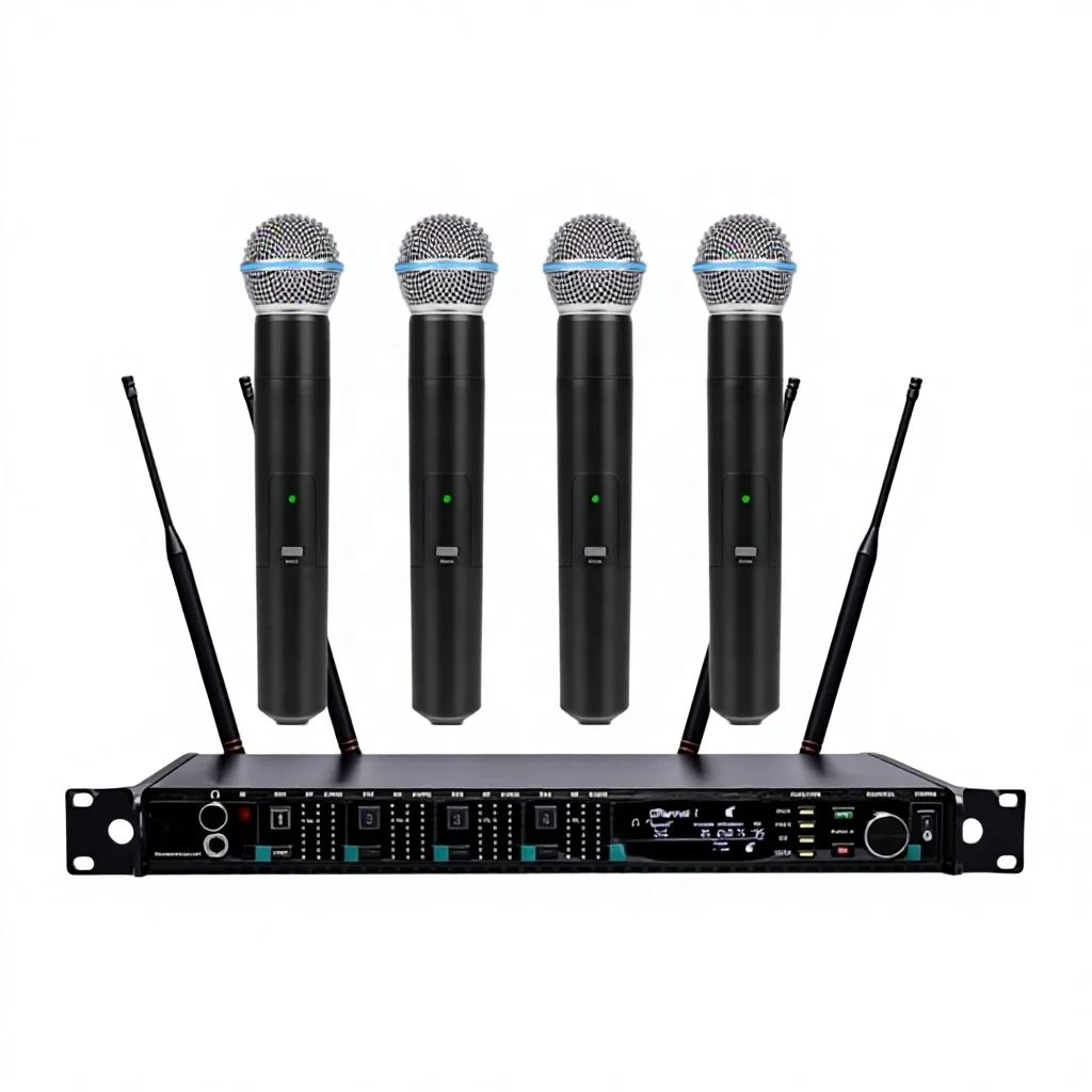 

Professional 4 Channel Wireless Handheld Microphone 250m Distance Long Range True Diversity for Outdoor Performance