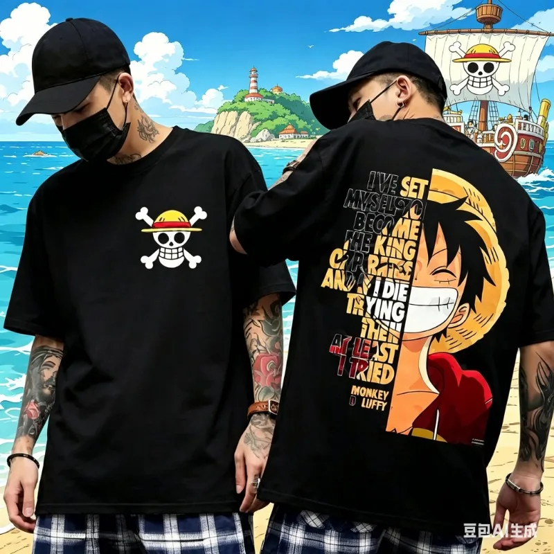 2026 One Piece Anime Luffy Gear 5 Cartoon Print Cotton Men‘s T-shirt Summer Sports Short Sleeve Tees Casual Oversized Unisex Top