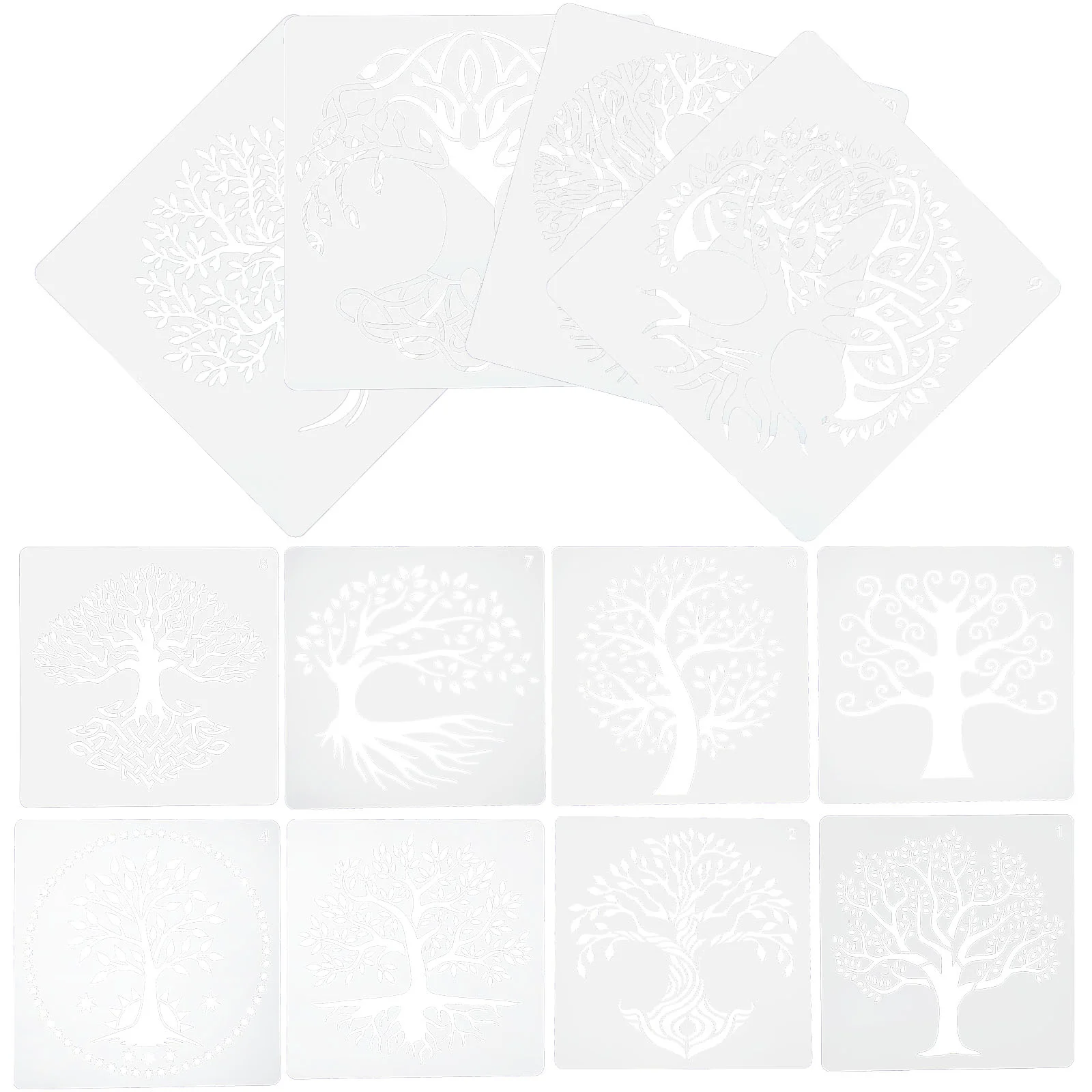 

12 Sheets Hollow Out Notebook Tree of Life Template The Pet Pattern Painting Stencil