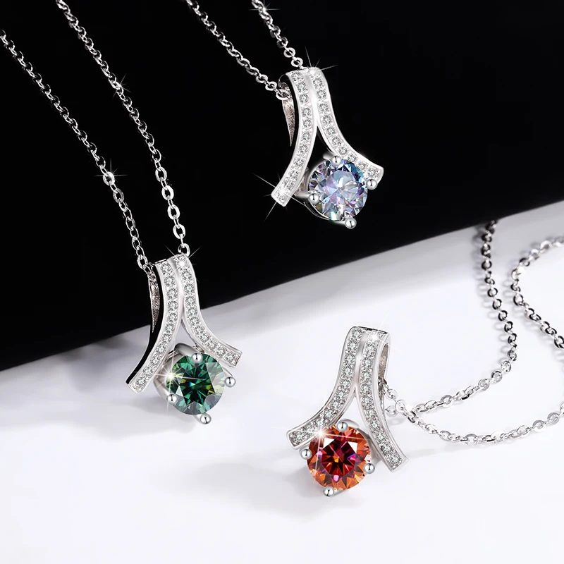 QZGY High-Quality Fashion Classic 925 Sterling Silver + Moissanite Round Diamond Pendant Necklace 1 Carat