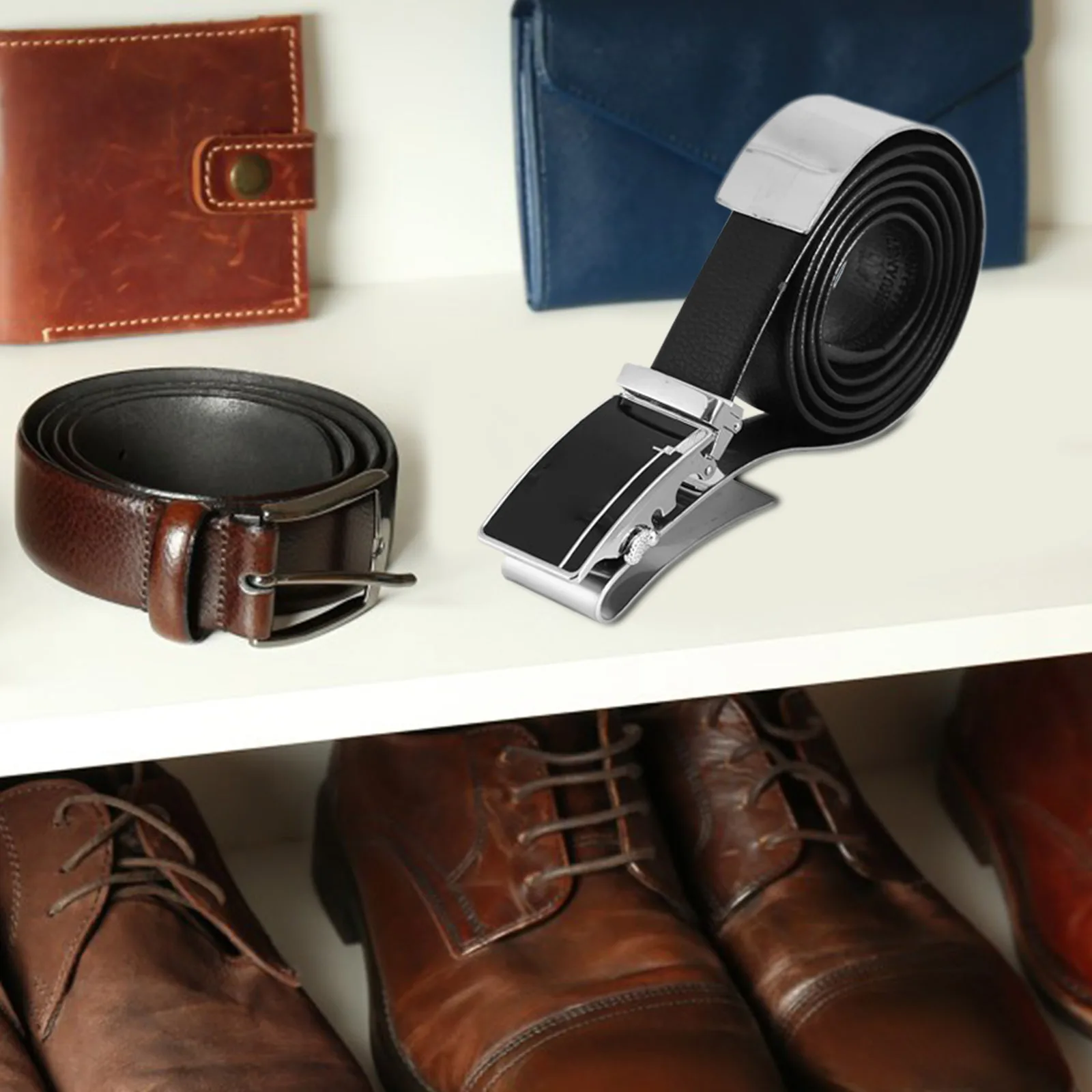 

Metal Belt Display Stand Stainless Steel Organizer Rack Space-Saving Belt Holder For Retail Shop Closet Wardrobe Silver