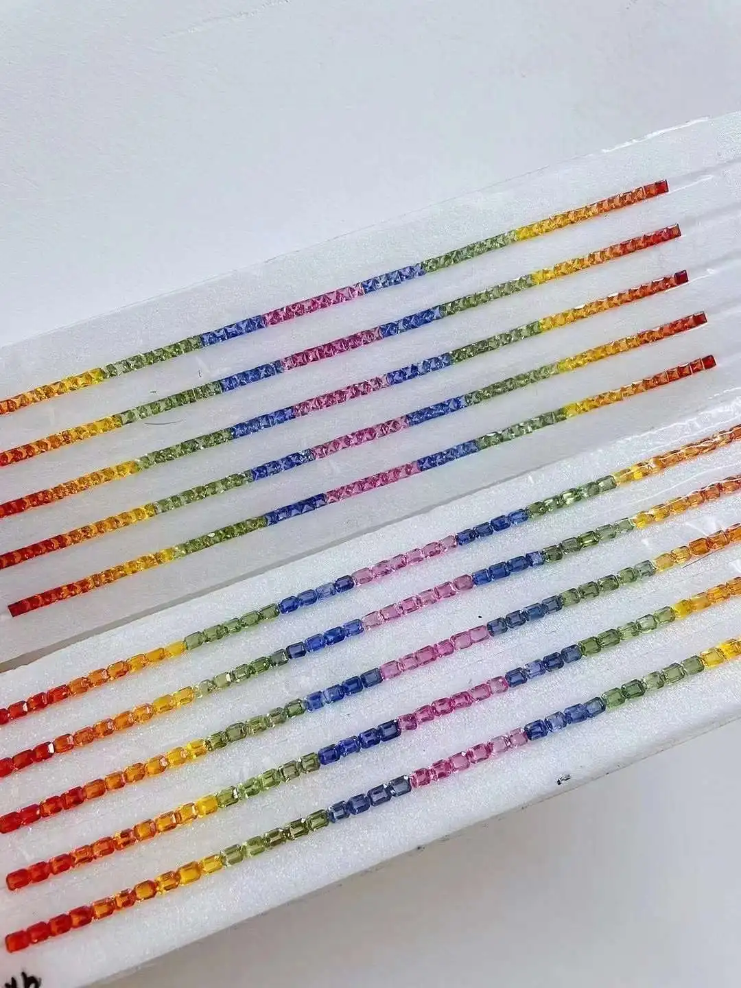Trendy High Quality Emerald Cut Lab Grown Color Sapphries Gradient Rainbow Strips Loose Gemstones for DIY Jewelry