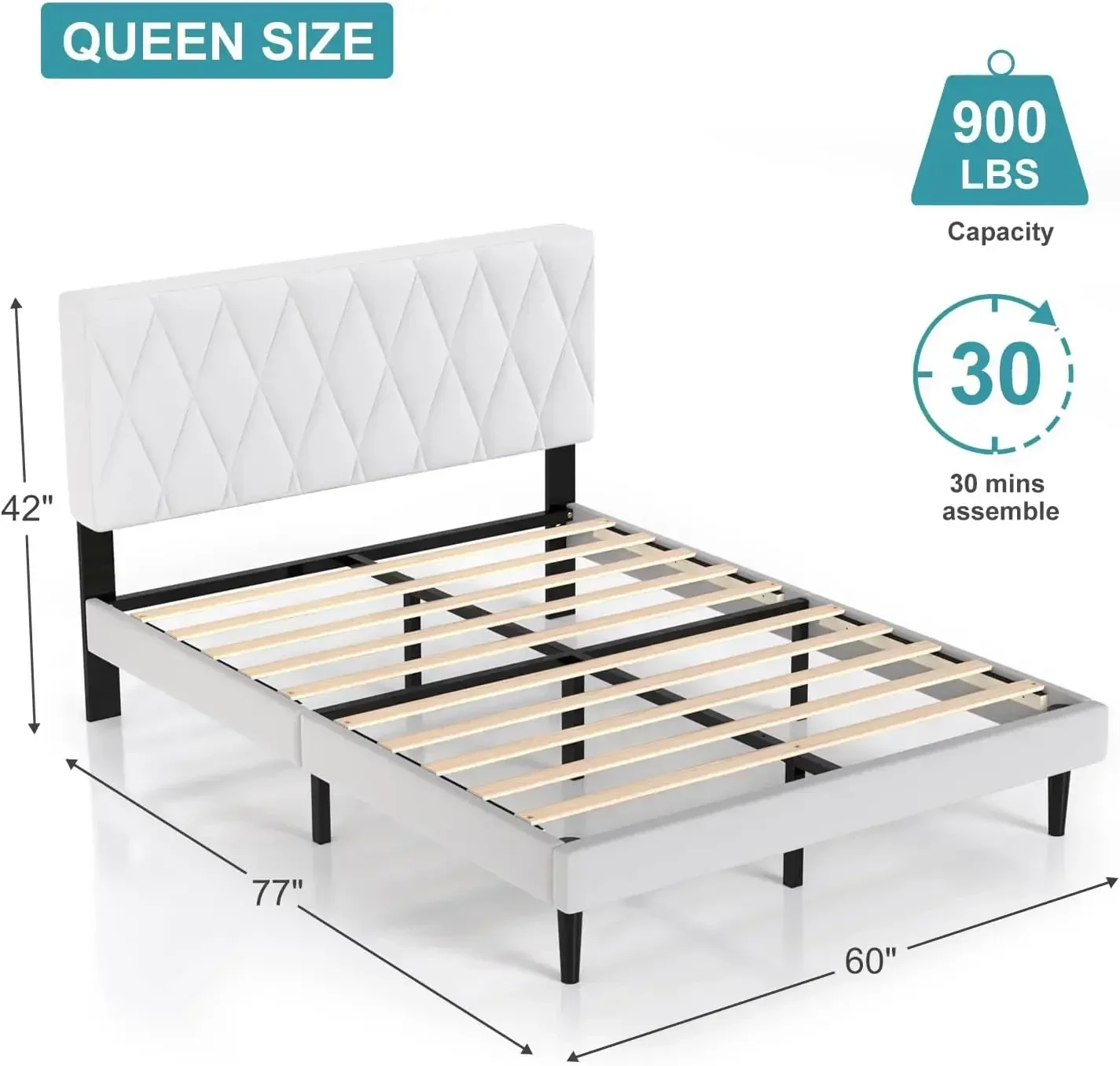 IYEE NATURE Queen Bed Frame Upholstered Platform with Headboard and Strong Wooden Slats, Strong Weight Capacity,