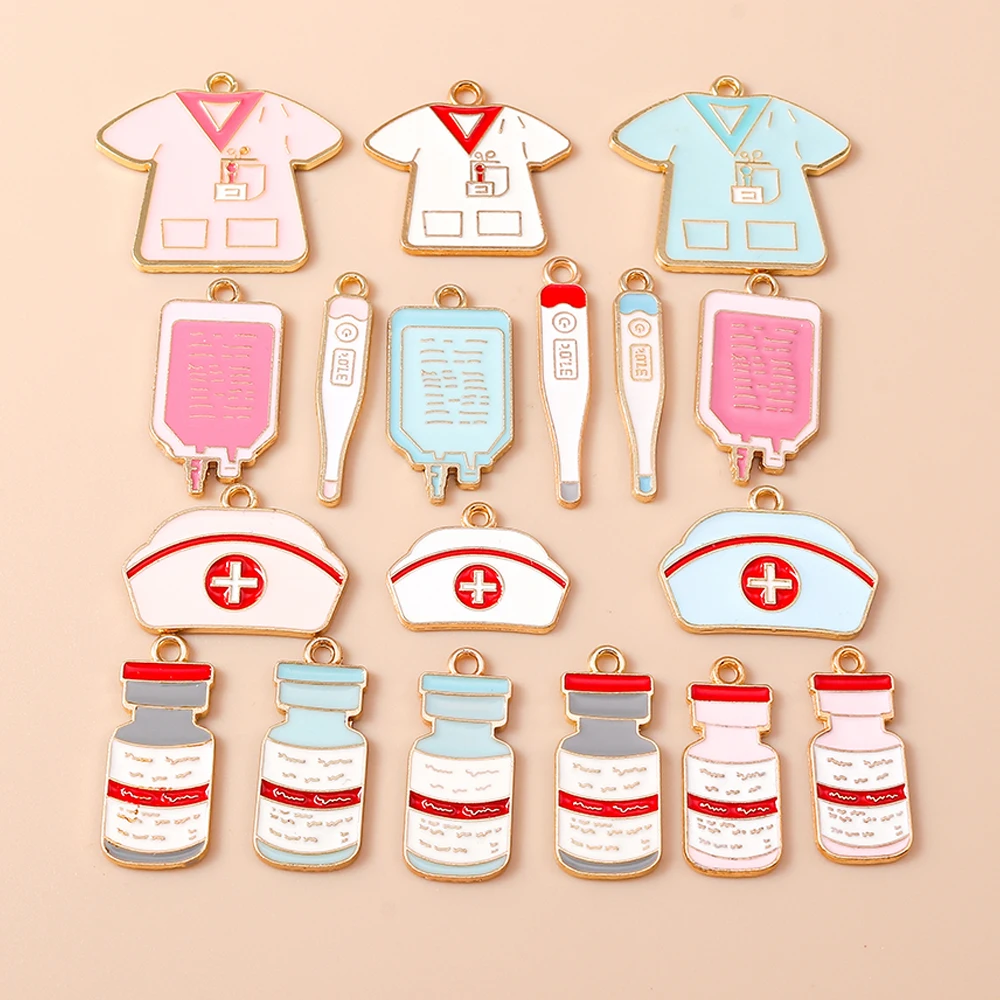 Leslie 10 Stück Emaille Medizinische Stethoskop Spritze Krankenschwester Hut Anhänger für Armband DIY Ärzte Charms Schmuckherstellung – Detail 3