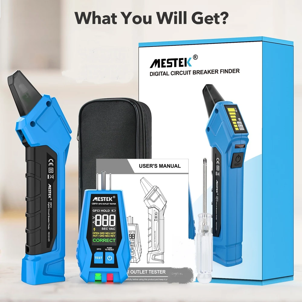 

Mestek LCD Circuit Breaker Finder Electric Tool AC 120V 3Wires Common Wire Fault Detect GFCI Outlet Meter Lock Indicator US Plug