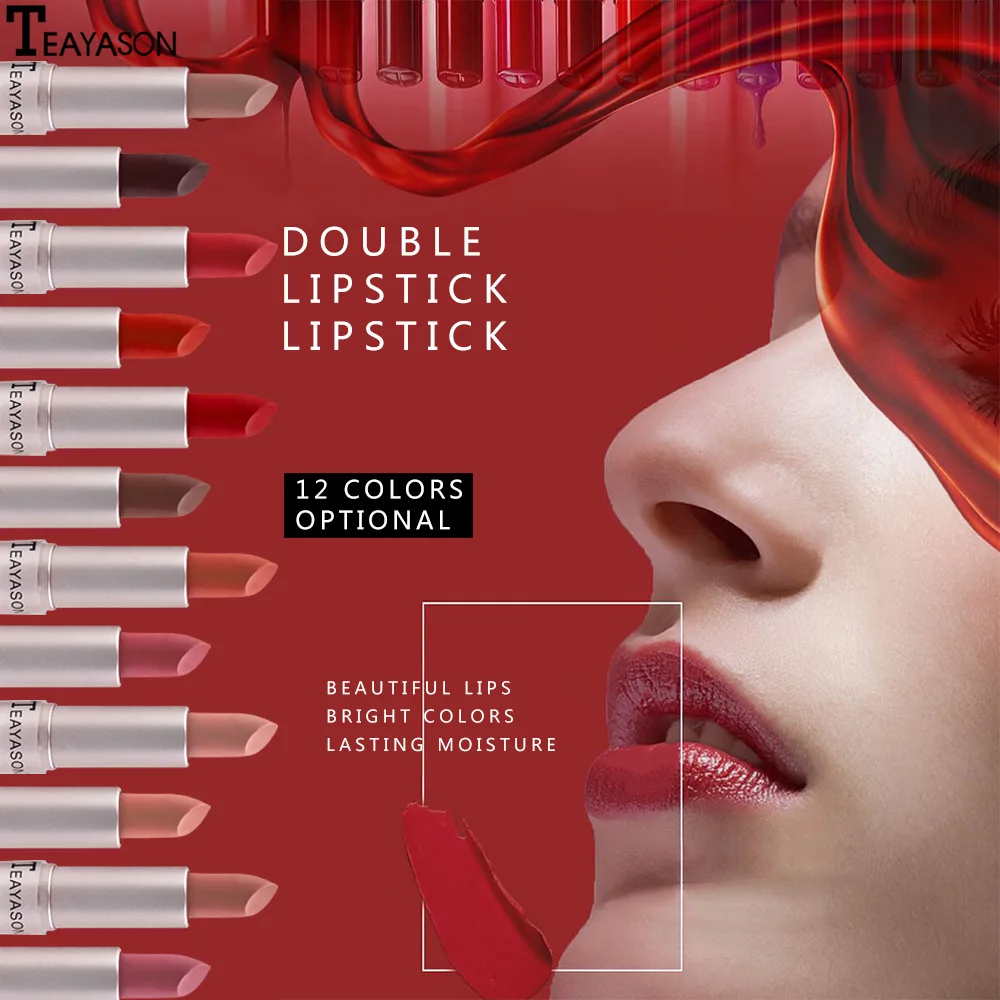 Long Lasting Velvet Matte Lipstick Double Head Lip Gloss Non-stick Cup Lip Gloss Tint Plumper Waterproof 2 in 1 Matte Red Lipsti - view 3