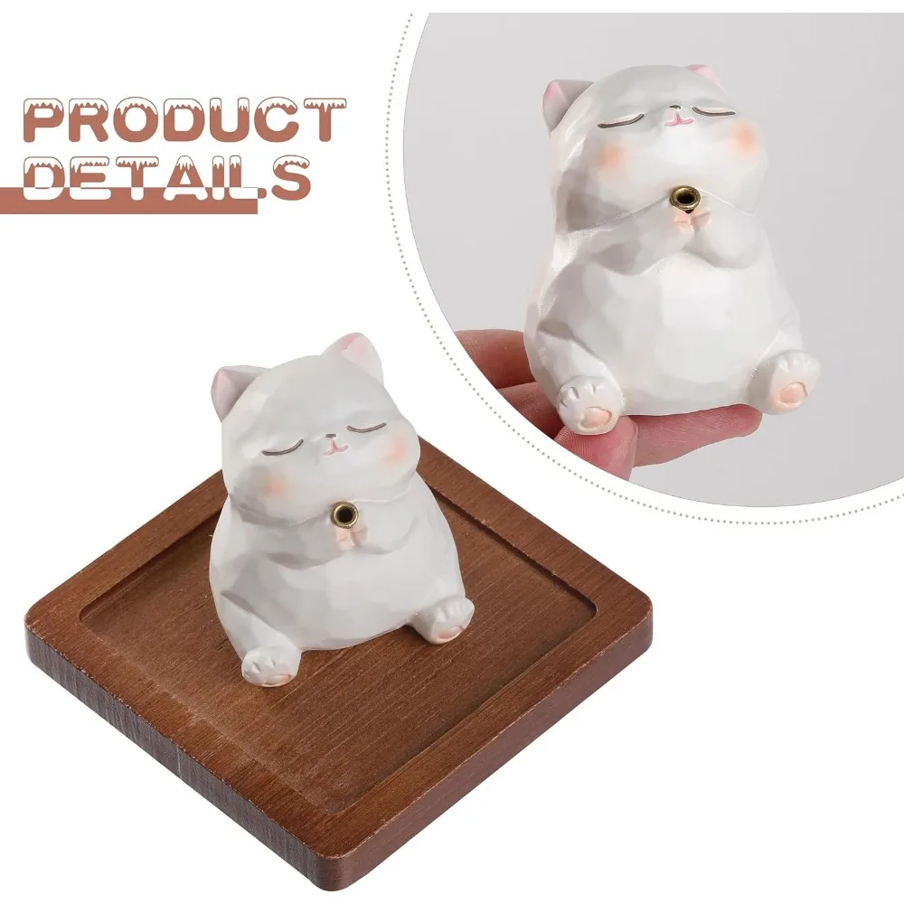 حامل بخور للعصي مع الموقد وصائد الرماد - قطة راتينج، صينية خشبية، 10 أعواد بخور للتأمل واليوجا والمنتجعات الصحية اللطيفة