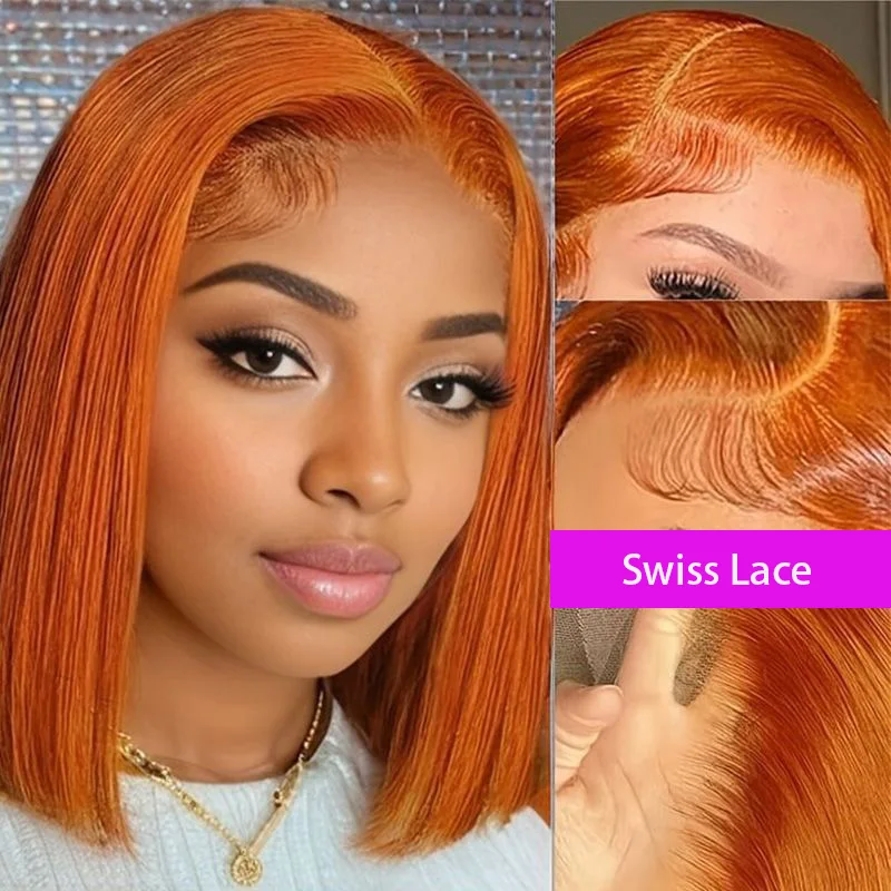 Bob Wig Ginger Color Human Hair Wig 13x 4 Lace Frontal Wig For Women Brazilian Hair 180% Density Wig For Woman 3 Days Delivery France