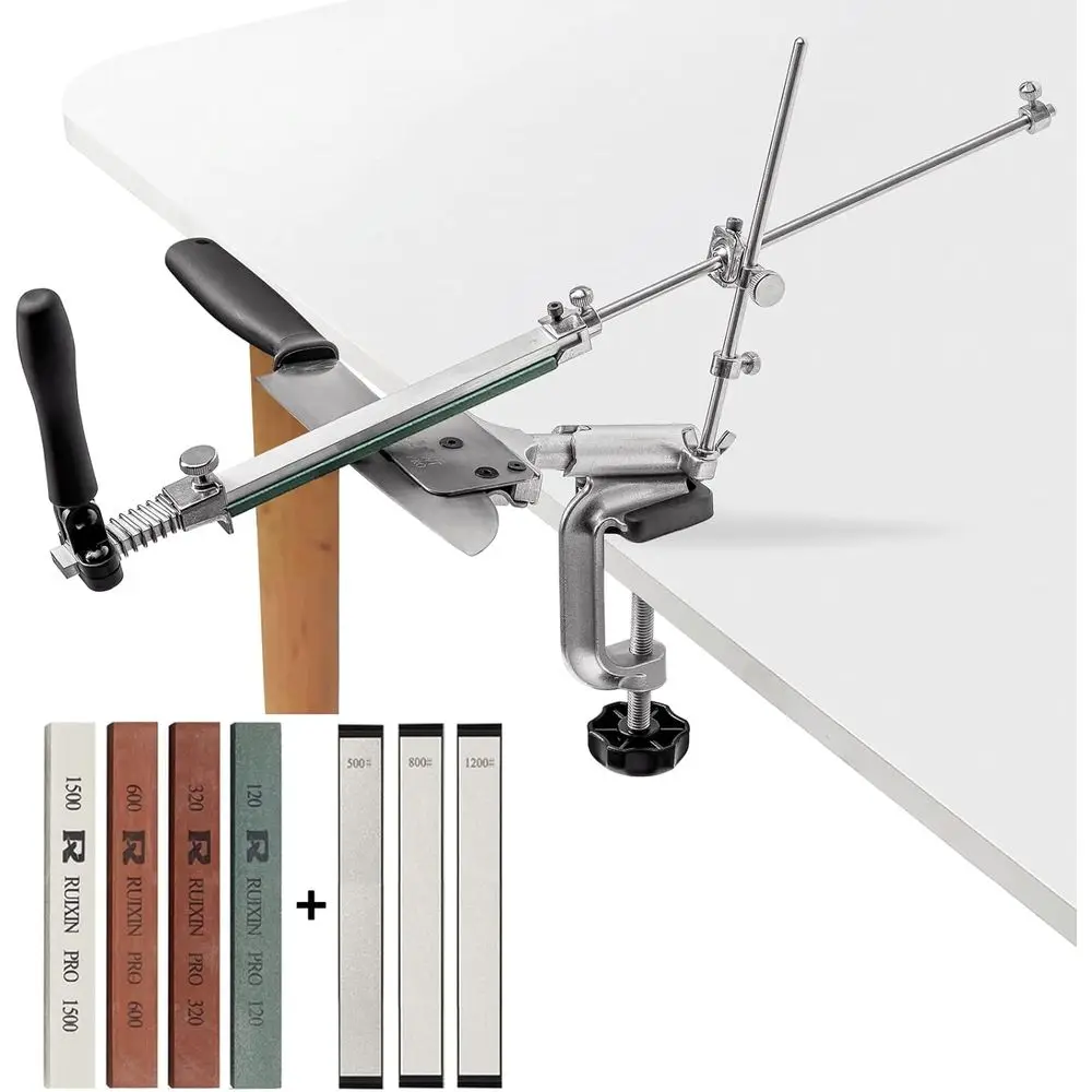 

Профессиональная точилка для ножей с 7 точильными камнями, 360° ° Набор для заточки кухонных ножей из сплава с вращающимся лезвием и регулируемым углом, Abrasi