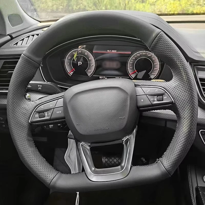 For Audi Q3 F3 Q5 FY SQ5 Q7 4M SQ7 Q8 SQ8 RS Q3 Q8 (D Shape) Hand Stitched Microfiber Leather Car Steering Wheel Cover
