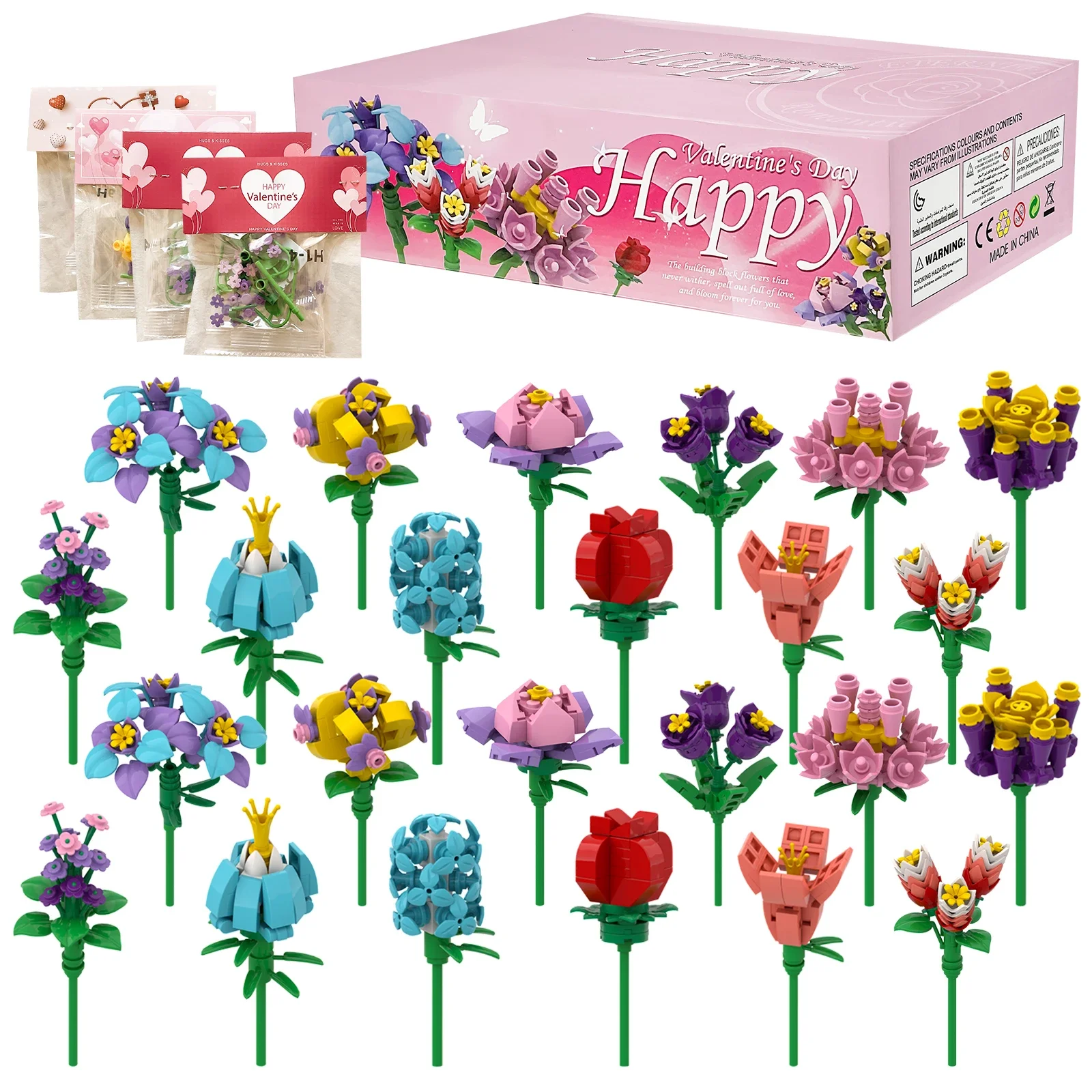 San Valentino Building Blocks Fiore Mini Mattoni Set Giochi di assemblaggio fai da te Regalo di compleanno Giocattoli educativi modello in plastica