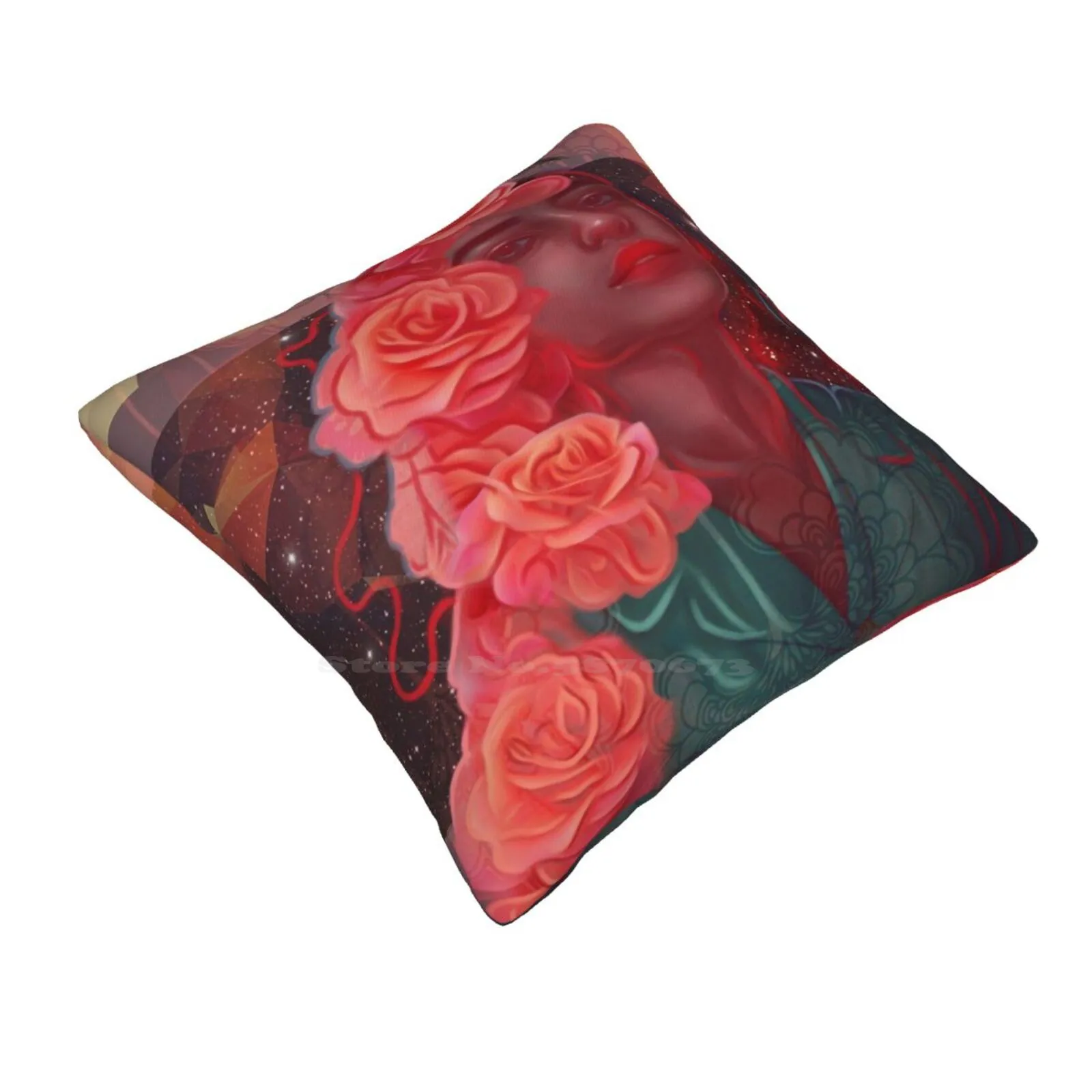 Flower Spell Pillows Case Bedroom Home Decoration Red Roses Orange Roses Pink Roses Bird Beautiful Girl Magic Space Stars