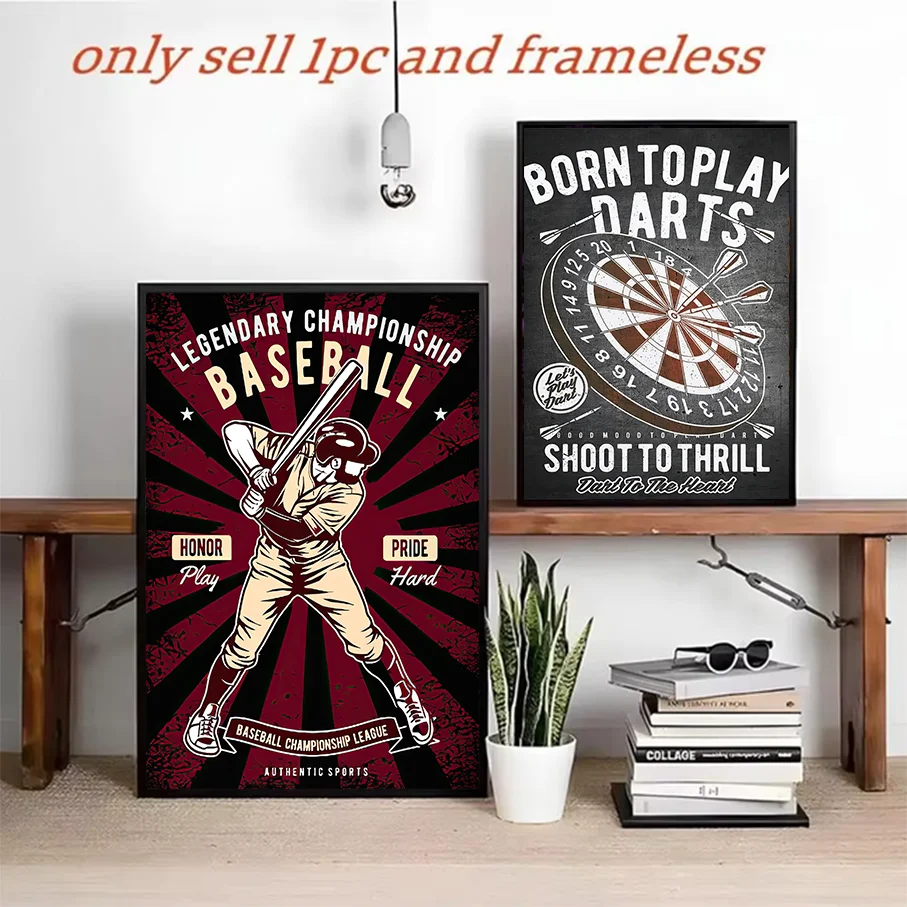Frameless Canvas Print Vintage Baseball Darts Wall Art Sports Poster Legendary Championship Born To Play