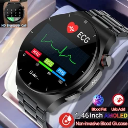 Montre intelligente de qualité médicale pour hommes et femmes, moniteur de glycémie, acide urique, fréquence cardiaque HRV ECG + PPG, appel Bluetooth