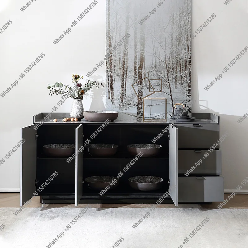 

Italian minimalist solid wood paint dining side cabinet, light luxury high-end high-foot side cabinet, modern locker in the livi