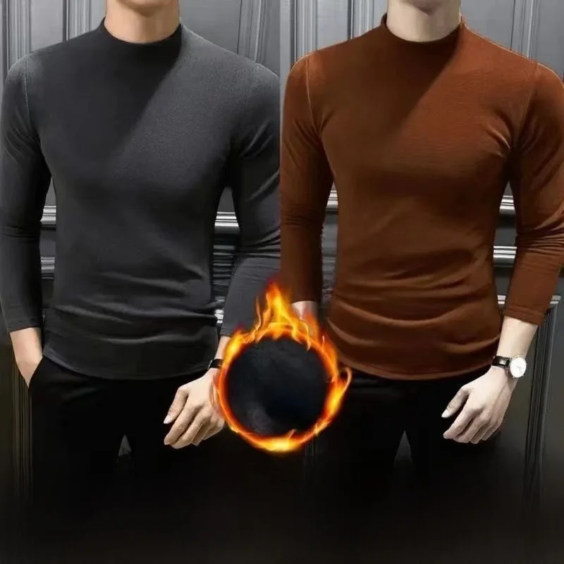 

Men's Long Sleeve Thermal Shirt High Neck Velvet Workwear Casual Winter Office Top Large Size Double Sided Velvet Garment
