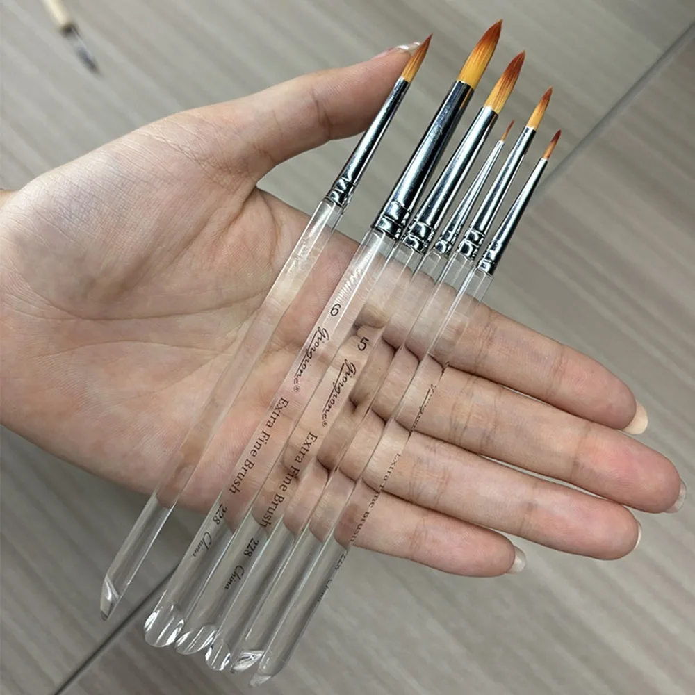 

6pcs Soft Hair Painting Brush Set Transparent Handle Smooth Strokes Watercolor Drawing Brushes Different Shape
