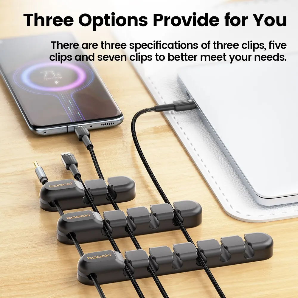 Toocki Cable Wire Cord Organizer Management 7 Hole Holder USB Desktop Winder Clip Flexible For Mouse Keyboard USB Type C Cable