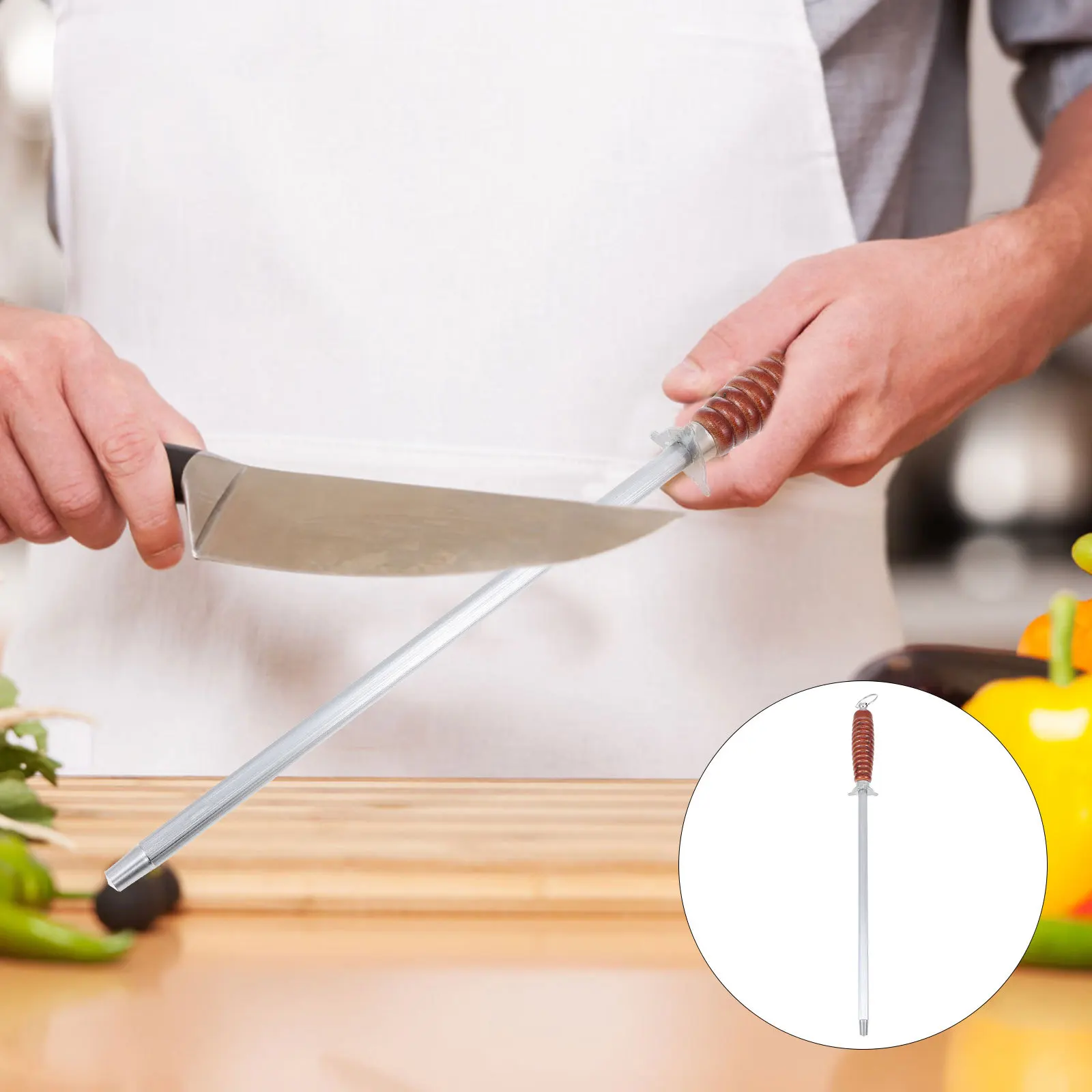 

Carbon Steel Wood Sharpening Rod Fine Grain High Hardness Ergonomic Handle Comfortable Grip Kitchen Honing Rod