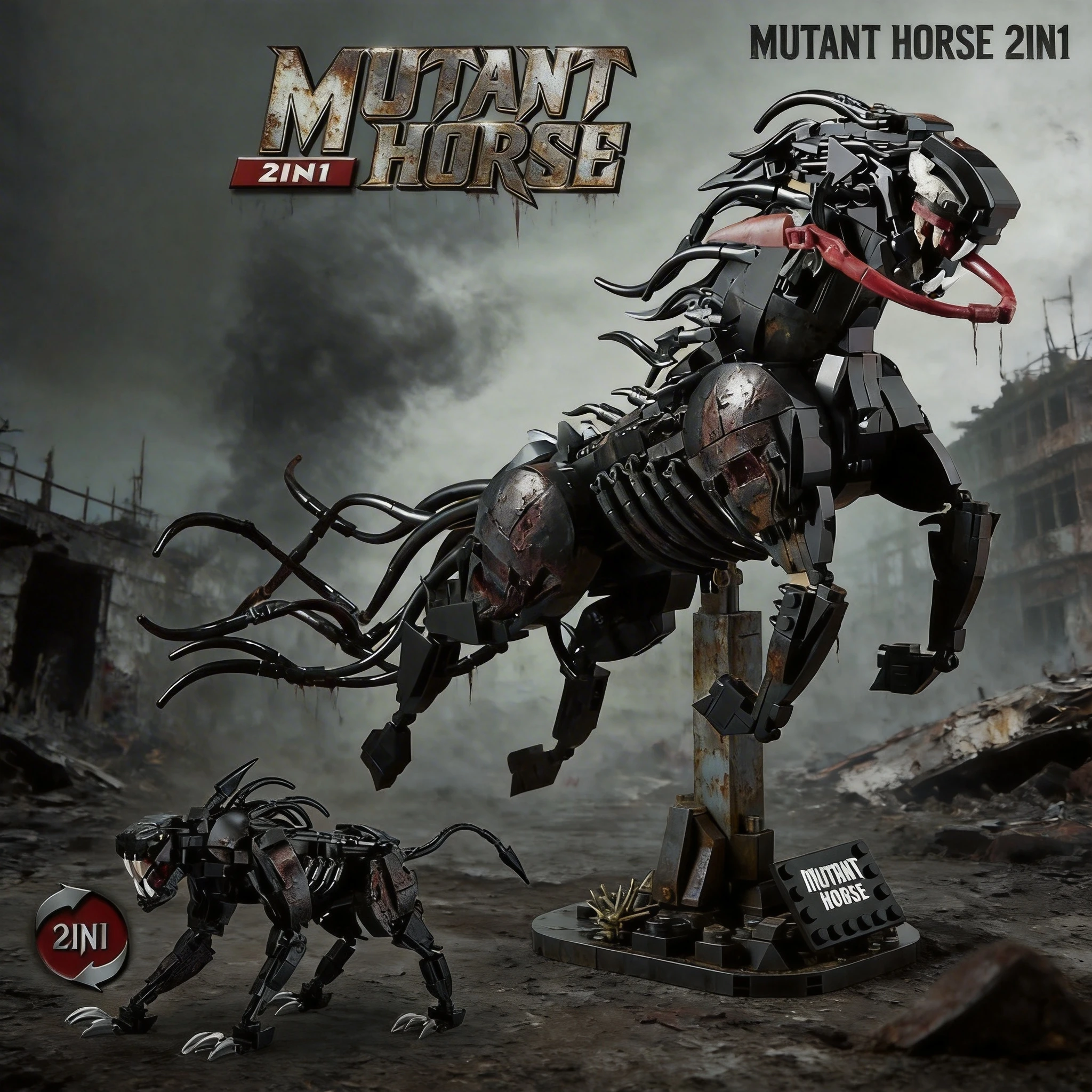 

MOC Movie Figures Model 2-IN-1 Mutant Horse & Vicious Dog with Display Stand Building Blocks Assembly Kit Kids Bricks Toys Gifts